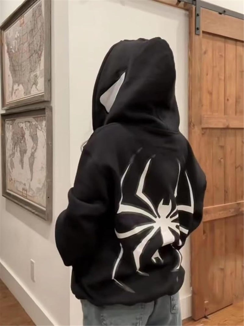 Asadovce Women Men Zip Up Y2k Oversized Hoodie Spider Graphic Full Zipper Sweatshirt Teen Girls Grunge Streetwear Jacket - Image 4